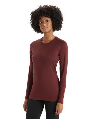 Base Layers Icebreaker Merino 200 Oasis Long Sleeve Crewe Thermal Top Damskie Czerwone | PL 1019AHKP